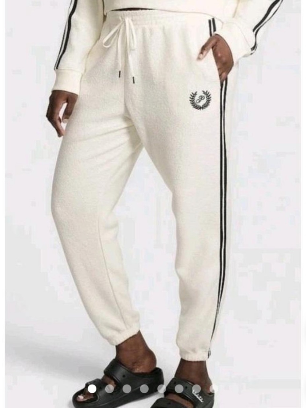 Pink Victorias Secret Reverse Lightweight Fleece Joggers Cream & Black Sz M